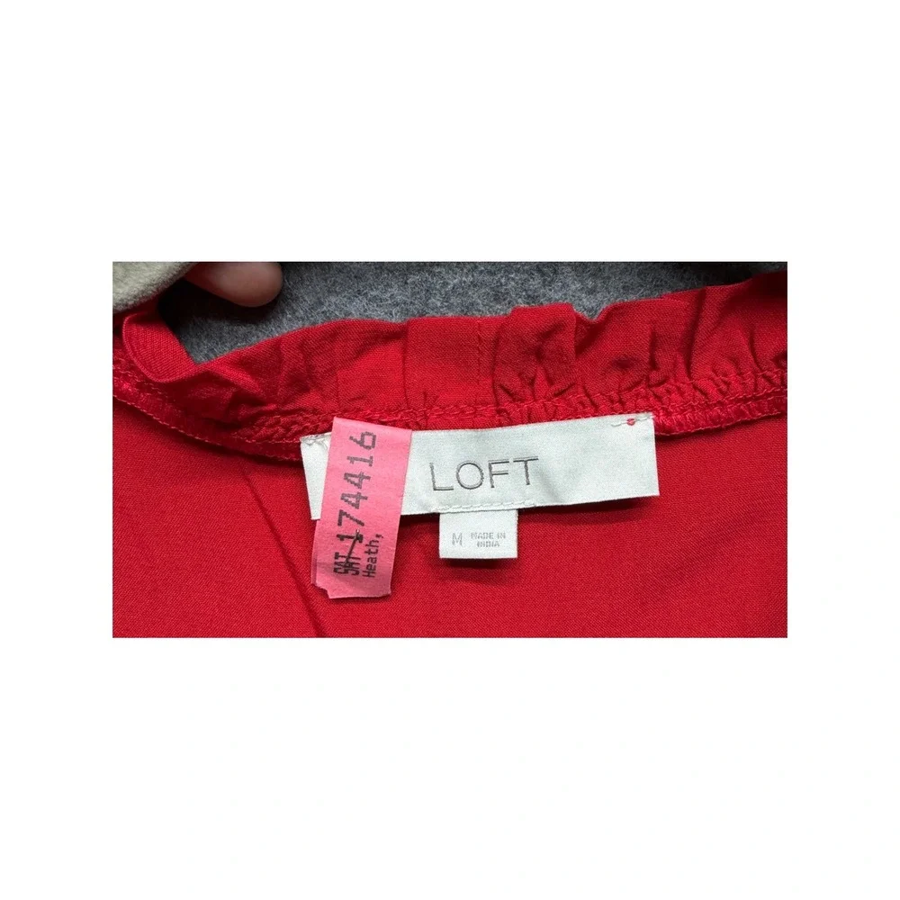 Loft Red Ruffle Wrap Blouse Peplum Top Long Sleeve Rayon Womens Medium Romantic